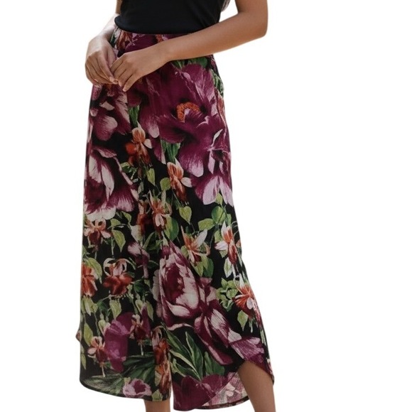 G.I.L.I. Pants - G.I.L.I. Black Floral Wide Leg Pull On Knit Cape Pants NWOT Size XS